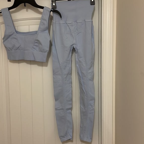 NEW Free People Good Karma Leggings and Square Neck Bra SET BLUE - Picture 6 of 10